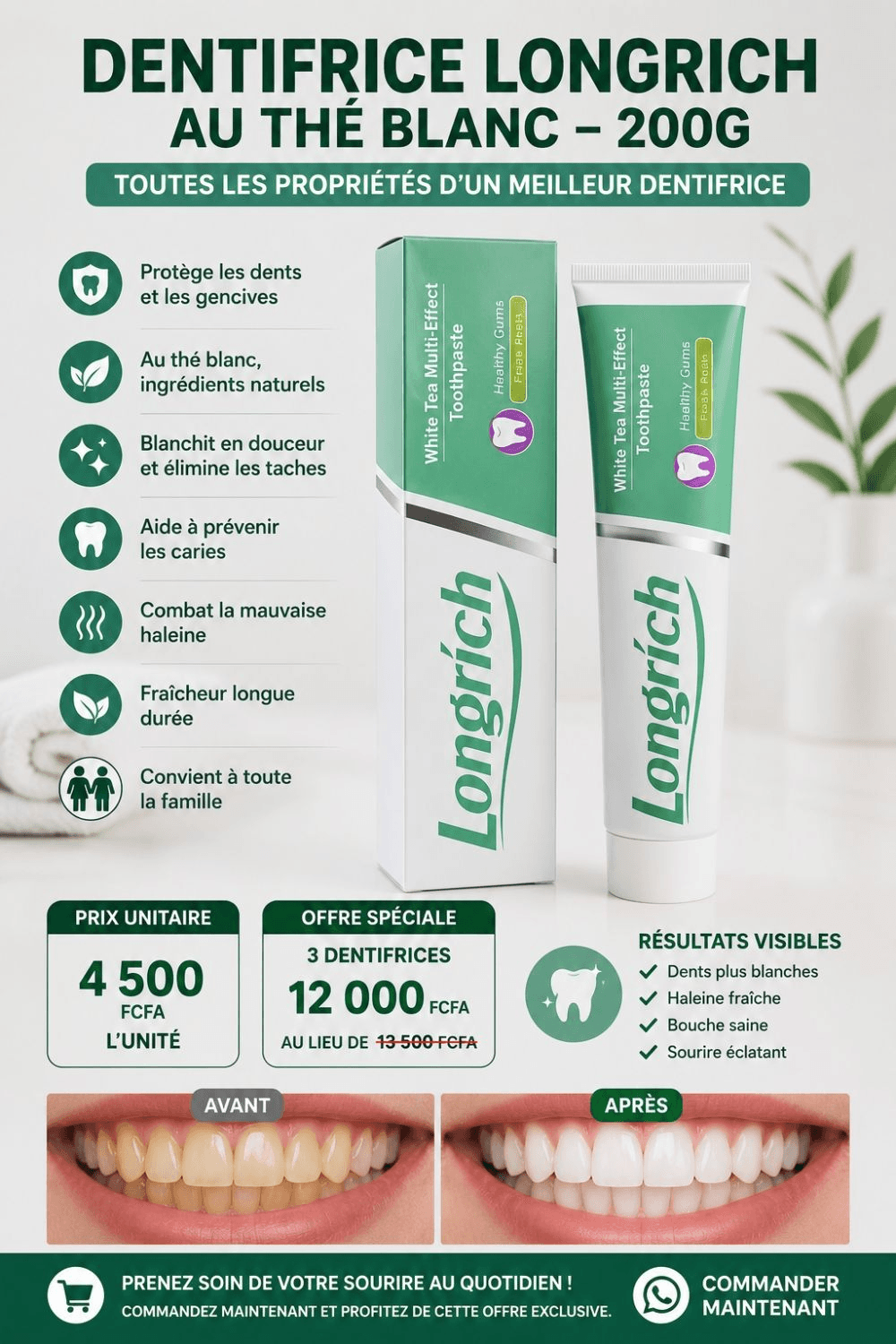 dentifrice au thé blanc Longrich 1